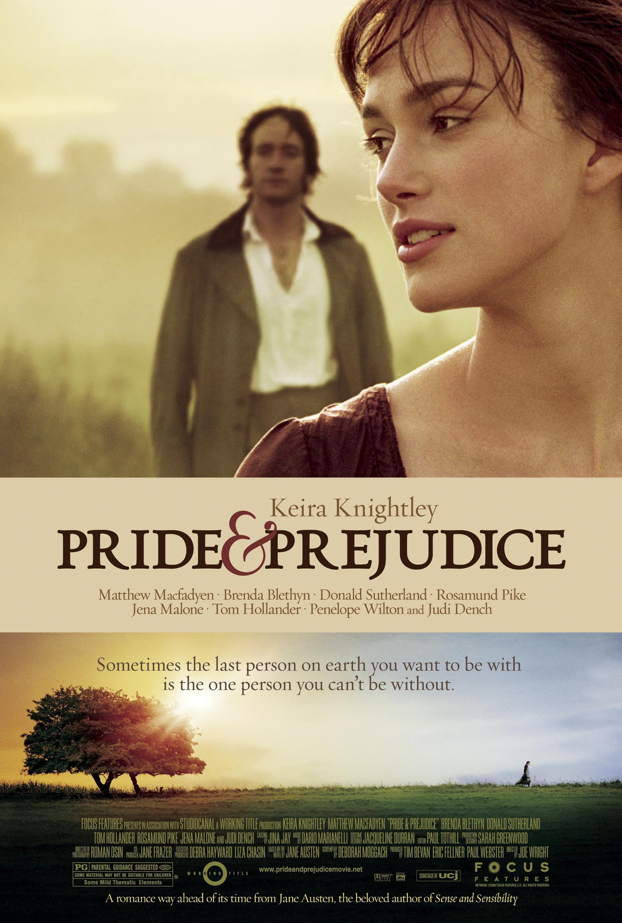 The image is the promotion picture of pride and prejudice. It shows Elizabeth and Mr Darcy with the beautiful english country side as a background.